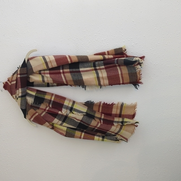 Oversized Blanket Scarf Wrap Square Plaid Boho Fringe 53x53 Warm Academia Winter - Picture 4 of 10